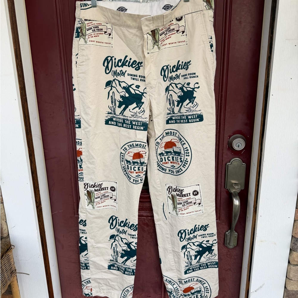 Dickies Cream Workwear Pants with Teal & Green Graphic